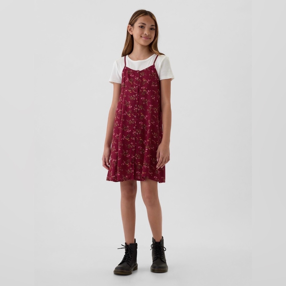 ❤️ NWT! GAP Kids Burgundy Red Floral Button Front Dress